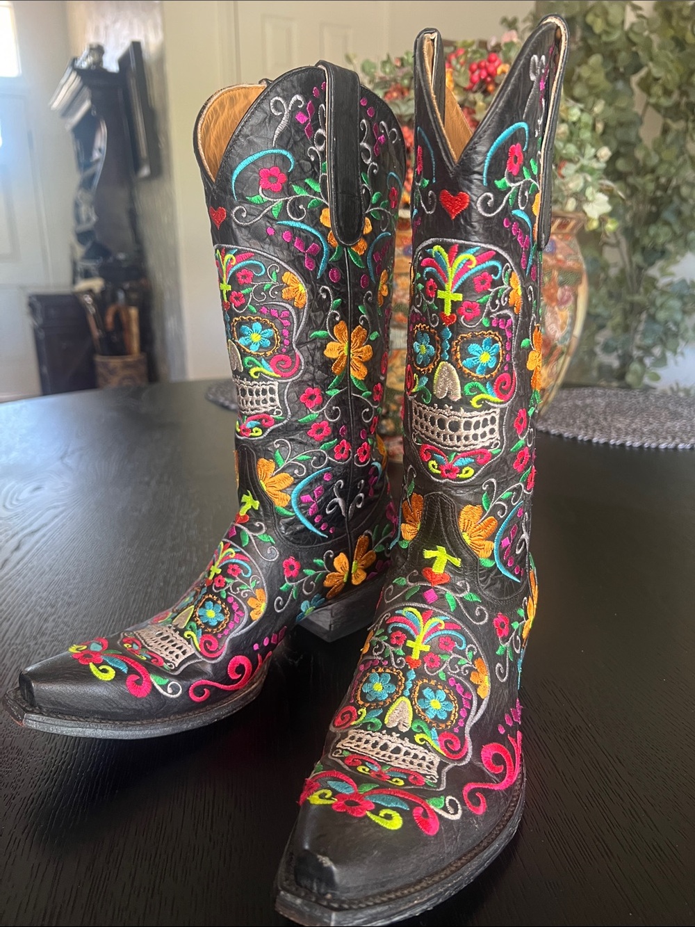 Old Gringo Black Leather Sugar Skull Embroidered Western Boots
